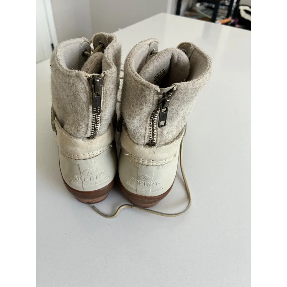Sperry Top Sider Women's‎ Duck Boots Cream Wool Lined Side Zip Size 9 M